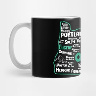 Cute map of Eugene Oregon, Portland, Salem, Springfield, Bend, Ontario, Medford Mug